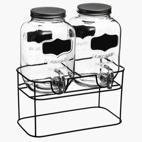 Secret de Gourmet Σετ 2 τμχ Γυάλινα Δοχεία Διανομέας Ροφημάτων με Βρυσάκι και Μεταλλική Βάση - Χωρητικότητα 4lt 145864