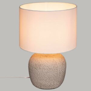 Atmosphera Επιτραπέζιο Φωτιστικό Εκρού με Ανάγλυφο Σχέδιο και Λευκό Υφασμάτινο Καπέλο Φ27εκ.x19.5εκ. 178946 - Image 3