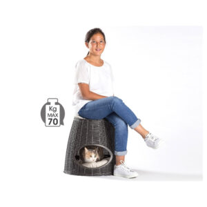 Διπλό Κρεβάτι-Σκαμπό Κατοικίδιων με 2 Μαξιλάρια 52 x 50 x 46/55 cm Χρώματος Ανθρακί Pasha Bama 19162 - Image 2