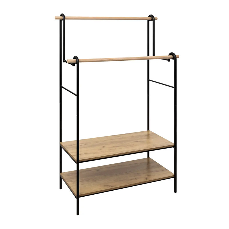 Διπλή Μεταλλική Κρεμάστρα Ρούχων Δαπέδου με 2 Ξύλινα Ράφια 95 x 43.5 x 164 cm 5Five Simply Smart 193408 Διπλή Μεταλλική Κρεμάστρα Ρούχων Δαπέδου με 2 Ξύλινα Ράφια 95 x 43.5 x 164 cm 5Five Simply Smart 193408