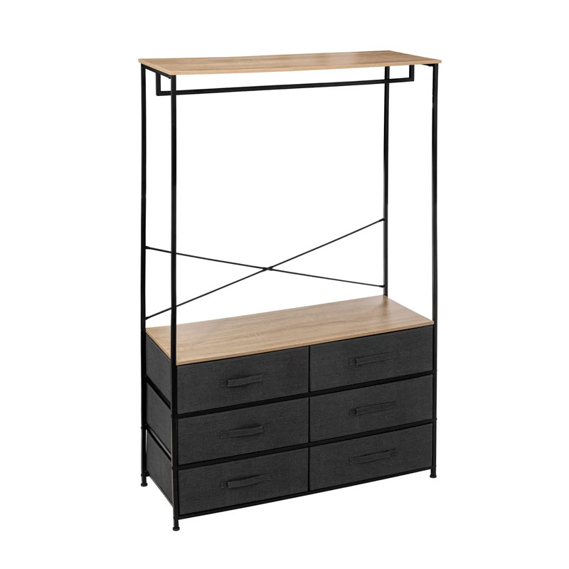 Μεταλλική Κρεμάστρα Δαπέδου με 6 Υφασμάτινα Συρτάρια και 2 Ξύλινα Ράφια 100 x 40 x 167 cm 5Five Simply Smart 193558 Μεταλλική Κρεμάστρα Δαπέδου με 6 Υφασμάτινα Συρτάρια και 2 Ξύλινα Ράφια 100 x 40 x 167 cm 5Five Simply Smart 193558