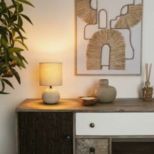 Atmosphera Επιτραπέζιο Φωτιστικό Κεραμικό Εκρού με Υφασμάτινο Καπέλο E14 (Χωρίς Λαμπτήρα) 195353B - Image 2