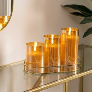 Atmosphera Σετ 3 Διακοσμητικών LED Κεριών με Χρονοδιακόπτη και Γυάλινα Βαζάκια Ώχρας 204748A - Image 3