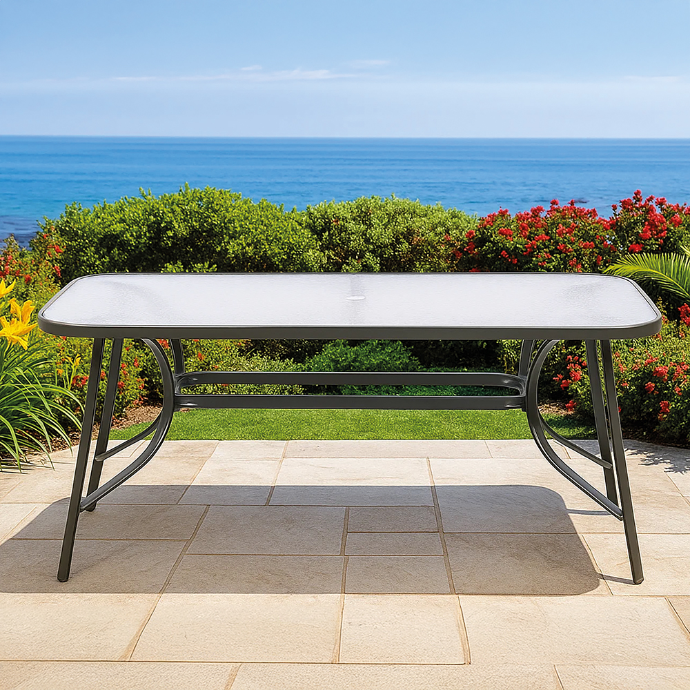Galileo Εξωτερικό τραπέζι 150x90 εκ από ανθρακούχο χάλυβα με επιφάνεια από σκληρυμένο γυαλί σφυρήλατου εφέ σε ανθρακί Est 2188441 Galileo Εξωτερικό τραπέζι 150x90 εκ από ανθρακούχο χάλυβα με επιφάνεια από σκληρυμένο γυαλί σφυρήλατου εφέ σε ανθρακί Est 2188441