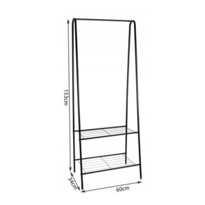 Μεταλλική Κρεμάστρα Ρούχων Δαπέδου με 2 Ράφια 60 x 34 x 153 cm Ruhhy 22258 - Image 4