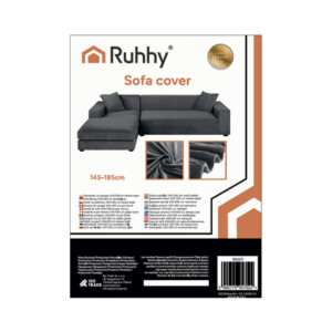 Ruhhy Ελαστικό Βελούδινο Κάλυμμα Γωνιακού Καναπέ - Σκούρο Γκρι, 145 - 185 εκ. 26037 - Image 3