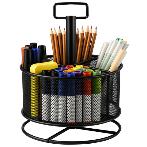 Maaleo Περιστρεφόμενος Μεταλλικός Οργανωτής Γραφείου Μαύρο με 4 Διαμερίσματα 26290