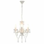 vidaXL Πολυέλαιος με Χάντρες Στρογγυλός Λευκός με 3 Ντουί Ε14 281596 - Image 2