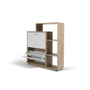 Ξύλινη Παπουτσοθήκη με Ράφια 90.5 x 24 x 100.5 cm Χρώματος Καφέ Ανοιχτό - Λευκό Idomya 30080042 - Image 2