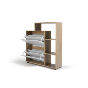 Ξύλινη Παπουτσοθήκη με Ράφια 90.5 x 24 x 100.5 cm Χρώματος Καφέ Ανοιχτό - Λευκό Idomya 30080042 - Image 3