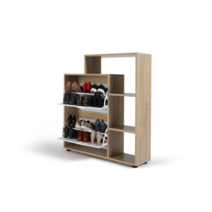 Ξύλινη Παπουτσοθήκη με Ράφια 90.5 x 24 x 100.5 cm Χρώματος Καφέ Ανοιχτό - Λευκό Idomya 30080042 - Image 4