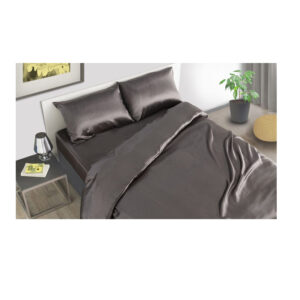 Σετ Παπλωματοθήκη με Μαξιλαροθήκη και Σεντόνι Σατέν 200 x 135 + 30 cm Μονή Χρώματος Γκρι SPM 30101018 - Image 2