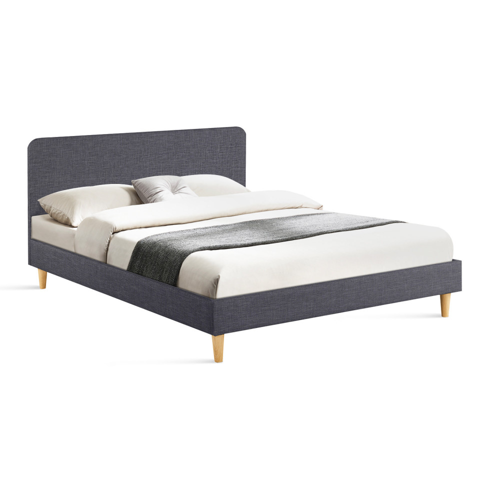 Διπλό Κρεβάτι Evy με Ξύλινα Πόδια - 160x200 cm Γκρι 30130589 Idomya