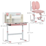 Σετ Σχολικό Μεταλλικό Γραφείο 80 x 52 x 88-109 cm με Καρέκλα 2 τμχ Χρώματος Ροζ HOMCOM 312-088V00PK - Image 2