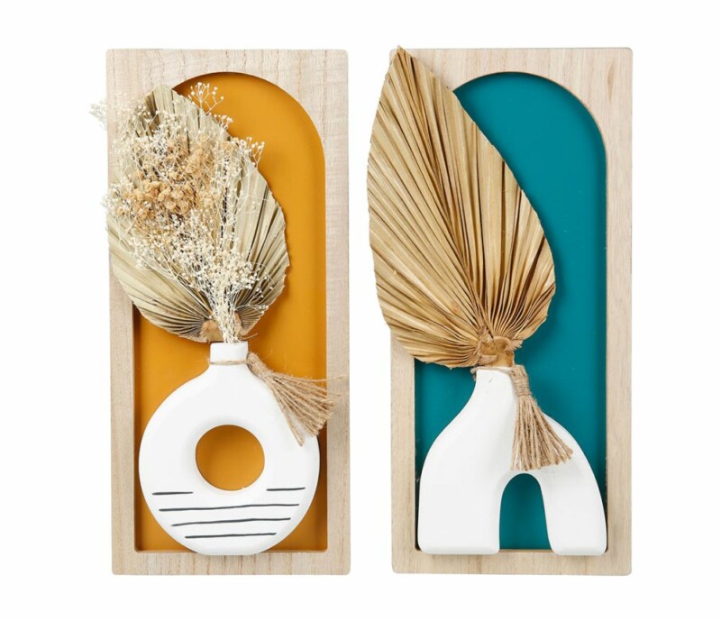 Ostaria Διακοσμητικό τοίχου ξύλινο βάζο παστέλ με ξερά φύλλα 2 σχέδια -35910 Ostaria Διακοσμητικό τοίχου ξύλινο βάζο παστέλ με ξερά φύλλα 2 σχέδια -35910