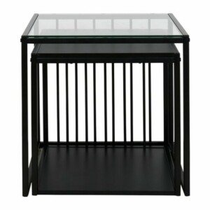 Ostaria Σετ Τραπεζάκια Σαλονιού Φωλιάς Ξύλο και Μέταλλο Μαύρα Πόδια 'Βερολίνο' -36085