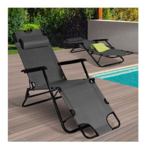 Σετ Μεταλλικές Πτυσσόμενες Καρέκλες Κήπου - Ξαπλώστρες 178 x 61 x 33 cm Χρώματος Γκρι 2 τμχ Inkazen 40044175 - Image 5