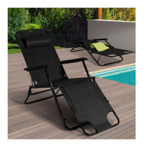 Σετ Μεταλλικές Πτυσσόμενες Καρέκλες Κήπου - Ξαπλώστρες 178 x 61 x 33 cm Χρώματος Μαύρο 2 τμχ Inkazen 40044366 - Image 5