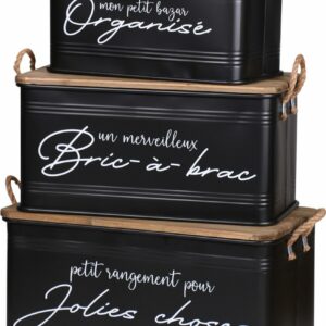 Σετ Μεταλλικά Κουτιά με Ξύλινο Καπάκι 3 τμχ. Μαύρο 51x27x27cm / 62x32x32cm / 68x35x35cm Urban Living 53271