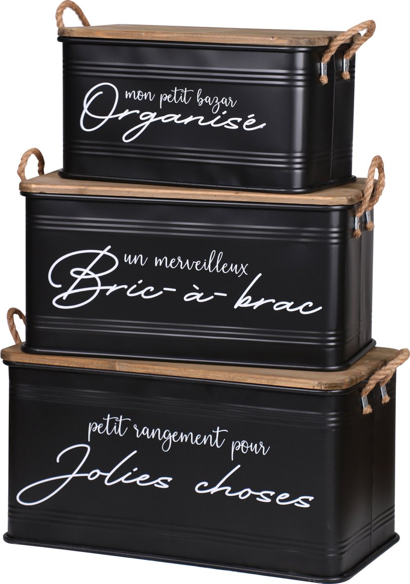 Σετ Μεταλλικά Κουτιά με Ξύλινο Καπάκι 3 τμχ. Μαύρο 51x27x27cm / 62x32x32cm / 68x35x35cm Urban Living 53271 Σετ Μεταλλικά Κουτιά με Ξύλινο Καπάκι 3 τμχ. Μαύρο 51x27x27cm / 62x32x32cm / 68x35x35cm Urban Living 53271