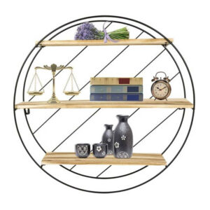 Επιτοίχια Μεταλλική Στρόγγυλη Ραφιέρα με 3 Ξύλινα Ράφια 55 x 55 x 11 cm Bakaji 5404022220876 - Image 3