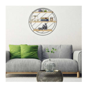 Επιτοίχια Μεταλλική Στρόγγυλη Ραφιέρα με 3 Ξύλινα Ράφια 55 x 55 x 11 cm Bakaji 5404022220876 - Image 4