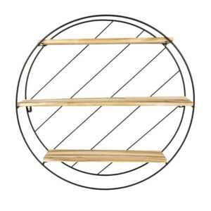 Επιτοίχια Μεταλλική Στρόγγυλη Ραφιέρα με 3 Ξύλινα Ράφια 55 x 55 x 11 cm Bakaji 5404022220876 - Image 5