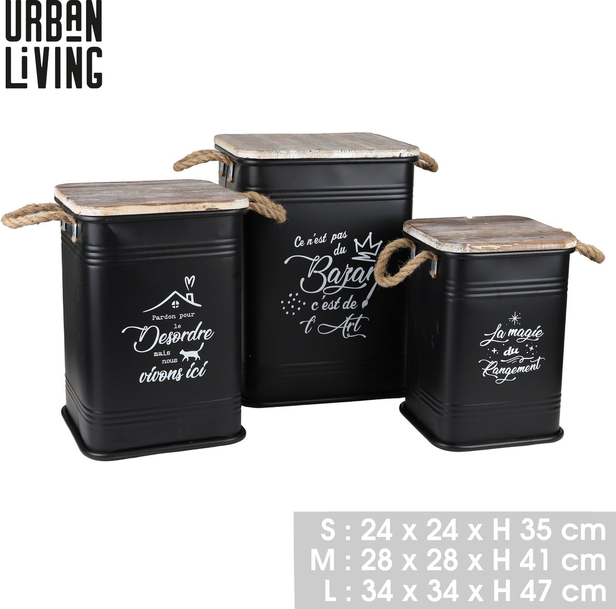 Σετ Μεταλλικά Κουτιά Αποθήκευσης 3 τμχ. 24x24x35 / 28x28xx41 / 34x34x47 cm Urban Living 54084 Σετ Μεταλλικά Κουτιά Αποθήκευσης 3 τμχ. 24x24x35 / 28x28xx41 / 34x34x47 cm Urban Living 54084