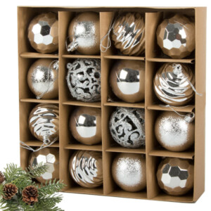 Verk Group Χριστουγεννιάτικες Μπάλες Δέντρου 6εκ. - Σετ 16τμχ σε Ασημί Σχέδια 5907451351017