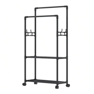 Πλαστική Τροχήλατη Κρεμάστρα Δαπέδου με 2 Ράγες και 2 Ράφια 60 x 33 x 169 cm Verk Group 5907451358924