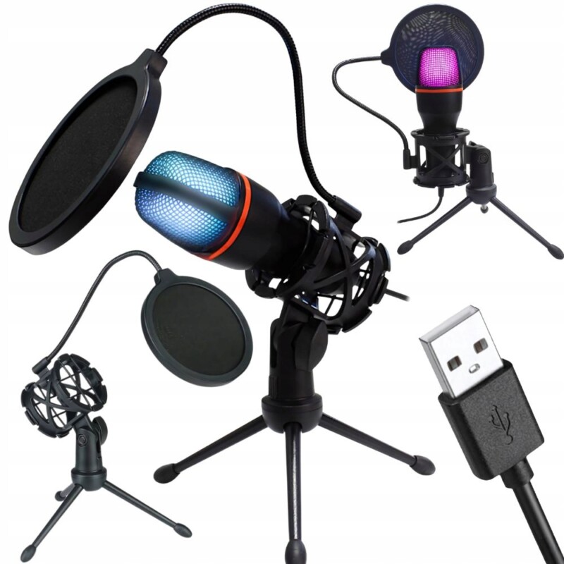 Verk Group USB RGB Στούντιο Μικρόφωνο με Τρίποδο για Υπολογιστή