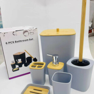 Verk Group Σετ Μπάνιου 6 Τεμαχίων 6628 με Ξύλινες Λεπτομέρειες