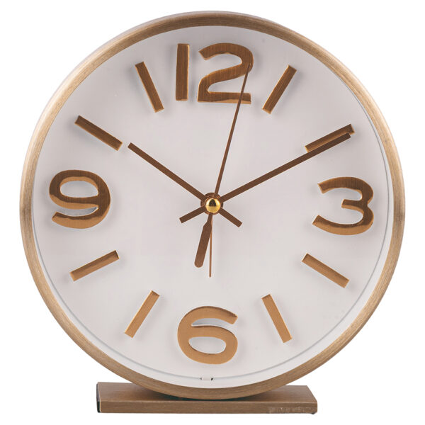 Galileo Επιτραπέζιο Στρογγυλό Ρολόι με Ξυπνητήρι 15 εκ. Μοντέρνου Ρετρό Στυλ με Χρυσή Κορνίζα και Λευκό Καντράν