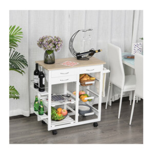Ξύλινο Τρόλεϊ Κουζίνας με 2 Ράφια και 3 Συρτάρια 92 x 37 x 82 cm HOMCOM 801-158 - Image 2