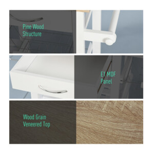 Ξύλινο Τρόλεϊ Κουζίνας με 2 Ράφια και 3 Συρτάρια 92 x 37 x 82 cm HOMCOM 801-158 - Image 4