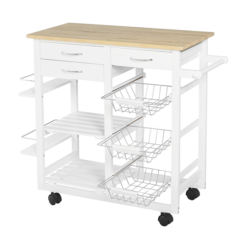 Ξύλινο Τρόλεϊ Κουζίνας με 2 Ράφια και 3 Συρτάρια 92 x 37 x 82 cm HOMCOM 801-158 Ξύλινο Τρόλεϊ Κουζίνας με 2 Ράφια και 3 Συρτάρια 92 x 37 x 82 cm HOMCOM 801-158