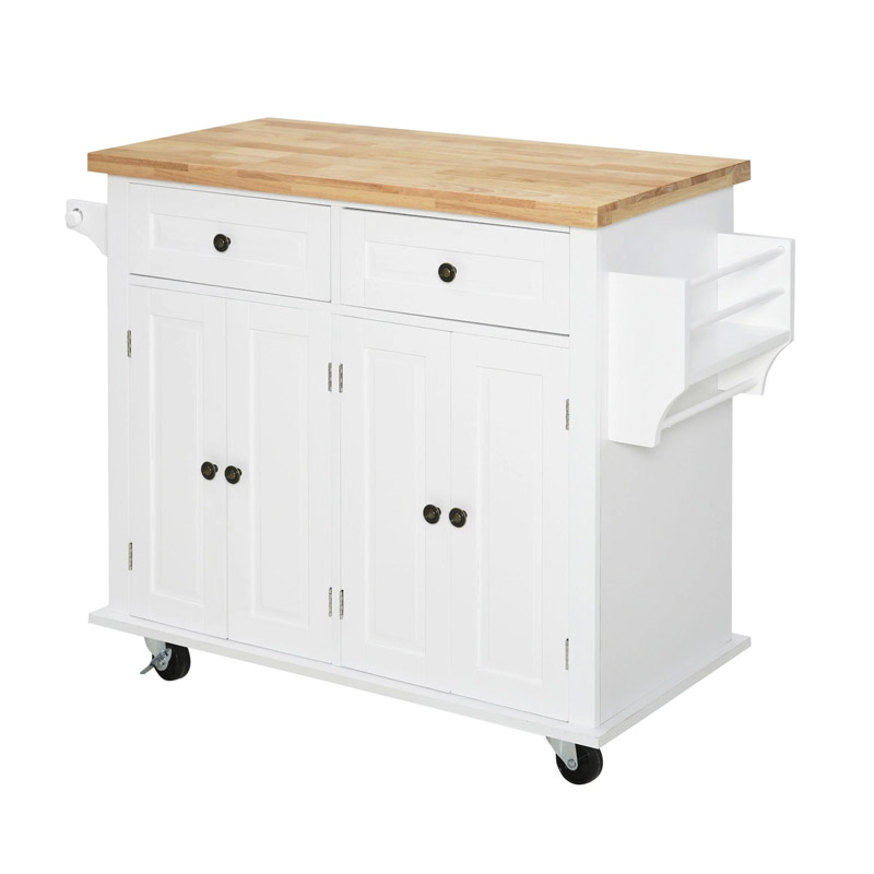 Τροχήλατο Έπιπλο Κουζίνας με 2 Ντουλάπια και 2 Συρτάρια 111 x 44.5 x 82.5 cm HOMCOM 801-161WT Τροχήλατο Έπιπλο Κουζίνας με 2 Ντουλάπια και 2 Συρτάρια 111 x 44.5 x 82.5 cm HOMCOM 801-161WT