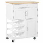 HOMCOM White Wood Kitchen Cart food with Bottle Rack 1 συρτάρι και 3 πόρτες