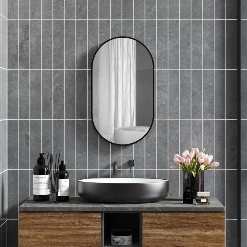 HOMCOM Οβάλ Καθρέφτης Μπάνιου 60x90cm με Μαύρο Αλουμινένιο Πλαίσιο 834-687V82BK - Image 2