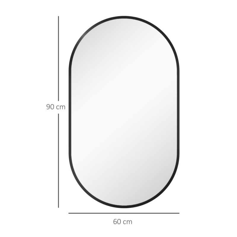 HOMCOM Οβάλ Καθρέφτης Μπάνιου 60x90cm με Μαύρο Αλουμινένιο Πλαίσιο 834-687V82BK - Image 3
