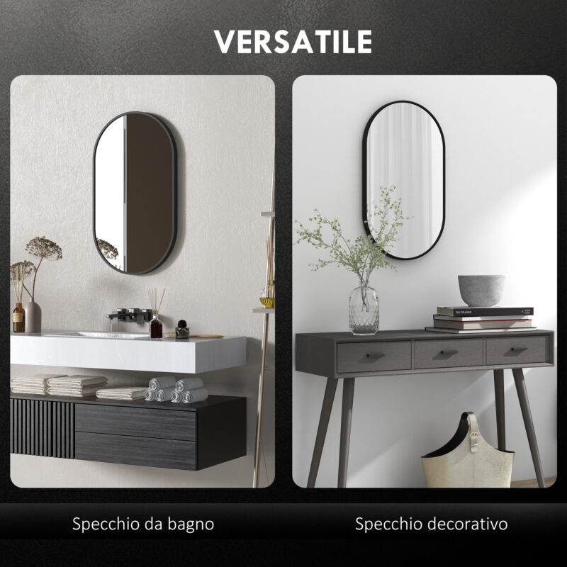 HOMCOM Οβάλ Καθρέφτης Μπάνιου 60x90cm με Μαύρο Αλουμινένιο Πλαίσιο 834-687V82BK - Image 4