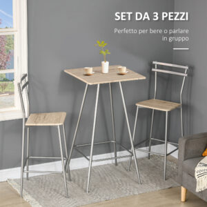 Σετ Μεταλλικό Τετράγωνο Τραπέζι - Bar 60 x 60 x 109.5 cm με 2 Σκαμπό HOMCOM 835-632SR - Image 3