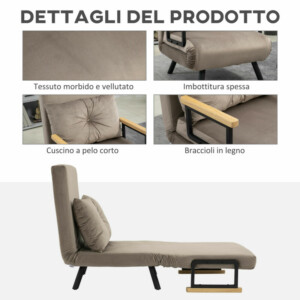 HOMCOM 3 σε 1 Επενδεδυμένο κρεβάτι πολυθρόνας με ανακλινόμενη πλάτη σε 5 θέσεις και μαξιλάρι, 63x73x81 cm, γκρι 839-834V00LG - Image 5