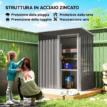 Outsunny Αποθήκη Εργαλείων με Κεκλιμένη Στέγη και Συρόμενη Πόρτα, από Ατσάλι και PP, 163x89x182 εκ., Ανοιχτό Γκρι 845-423V01LG - Image 5