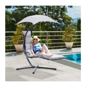 Ξαπλώστρα με Ατσάλινο Σκελετό και Σκίαστρο 190 x 115 x 190 cm Outsunny 84A-042GY - Image 5