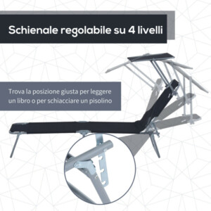 Ξαπλώστρα Outsunny με Μαύρη Ανακλινόμενη Πλάτη Πτυσσόμενης Οροφής 84B-001BK - Image 3
