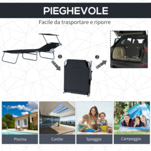 Ξαπλώστρα Outsunny με Μαύρη Ανακλινόμενη Πλάτη Πτυσσόμενης Οροφής 84B-001BK - Image 4