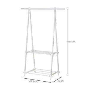Μεταλλική Κρεμάστρα Ρούχων Δαπέδου με 2 Ράφια 107.5 x 45 x 150 cm HOMCOM 850-112 - Image 5