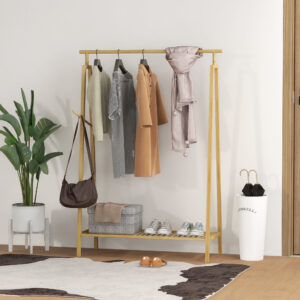 HOMCOM Σχάρα μπαμπού με ράβδο με πλαϊνή κρεμάστρα και θέση για παπούτσια, 110x42x152 cm, χρώμα ξύλου 850-299V00ND - Image 5