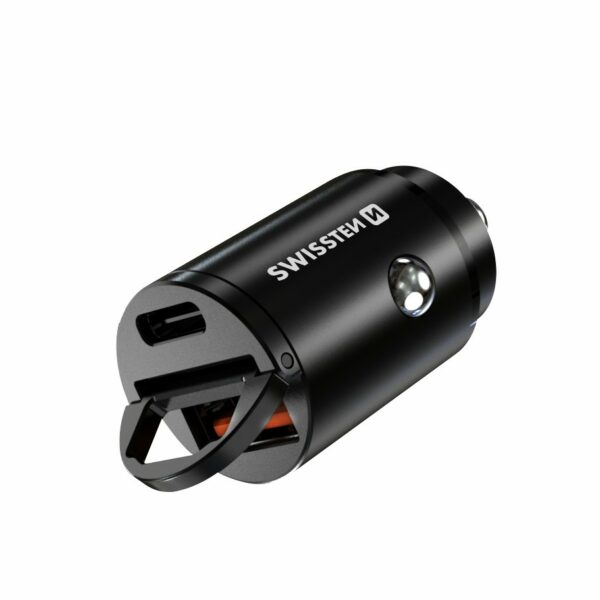 SWISSTEN Προσαρμογέας Αυτοκινήτου USB-C Power Delivery + Super Charge 3.0 30W Nano Μαύρο 8595217476813